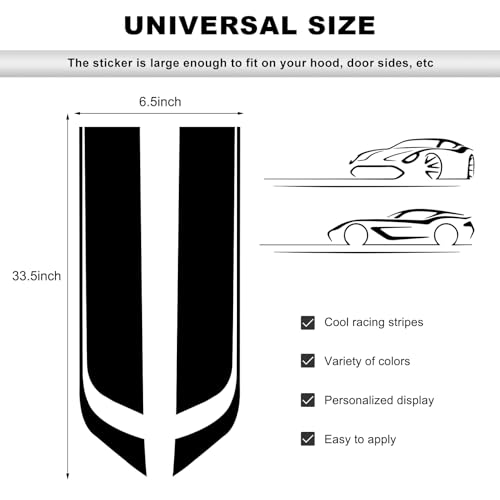 MUQIDA Car Hood Decal Sticker, Automotive Side Body Stripe Graphics Racing Bumper Sticker, Universal Vehicle Skirt Roof Bonnet Vinyl Decal Exterior Decoration, Car Accessories (Black) - Image 2