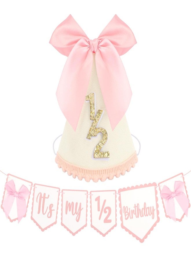 squishy 2 Pcs Half Birthday Decoration for Baby Girl, 1/2 Birthday Decorations for Girls, Birthday Cap and Banner for Photo Shoots and Family Gatherings, 2-Piece Birthday Celebration Accessories - Image 1