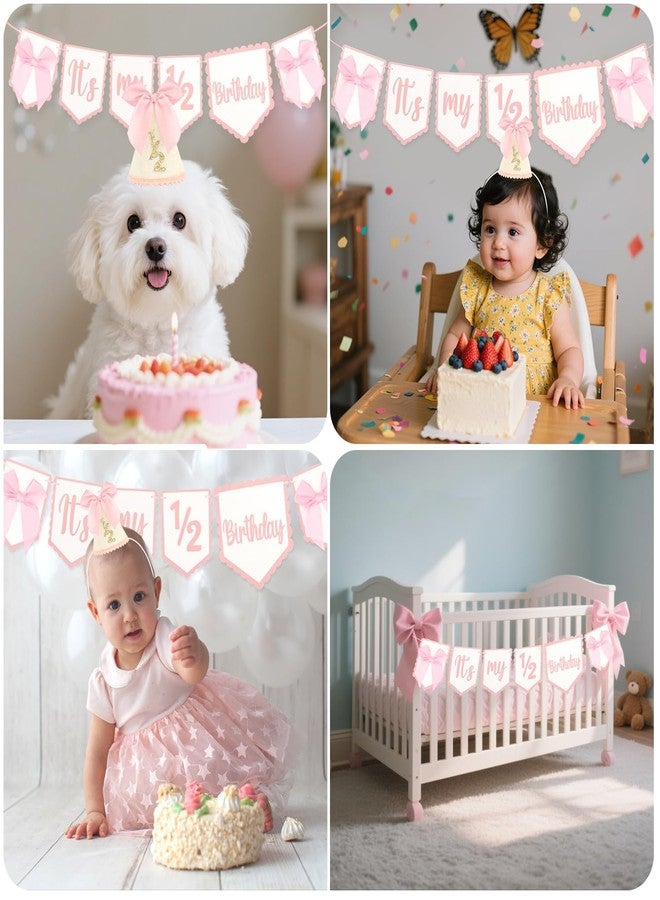 squishy 2 Pcs Half Birthday Decoration for Baby Girl, 1/2 Birthday Decorations for Girls, Birthday Cap and Banner for Photo Shoots and Family Gatherings, 2-Piece Birthday Celebration Accessories - Image 2