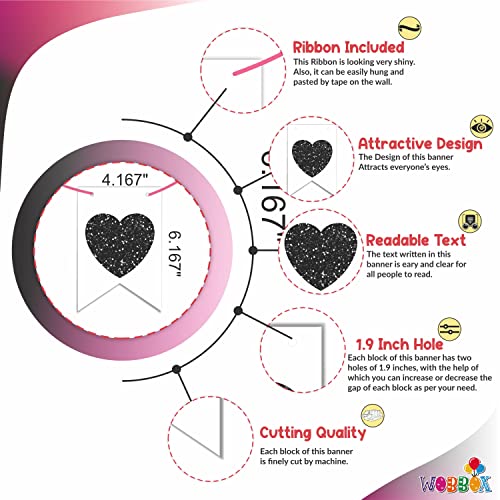 Wobbox Pink & Black Heart Reverse Cutting "Forever" Bunting Banner, Wedding Decoration Item - Image 3