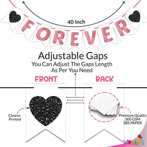 Wobbox Pink & Black Heart Reverse Cutting "Forever" Bunting Banner, Wedding Decoration Item - Image 2