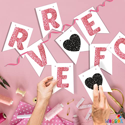 Wobbox Pink & Black Heart Reverse Cutting "Forever" Bunting Banner, Wedding Decoration Item - Image 4