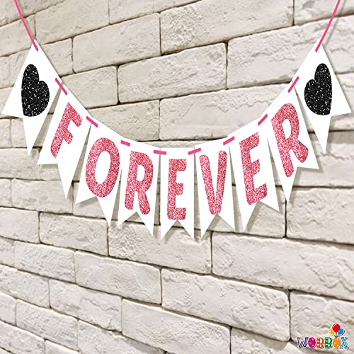 Wobbox Pink & Black Heart Reverse Cutting "Forever" Bunting Banner, Wedding Decoration Item - Image 5