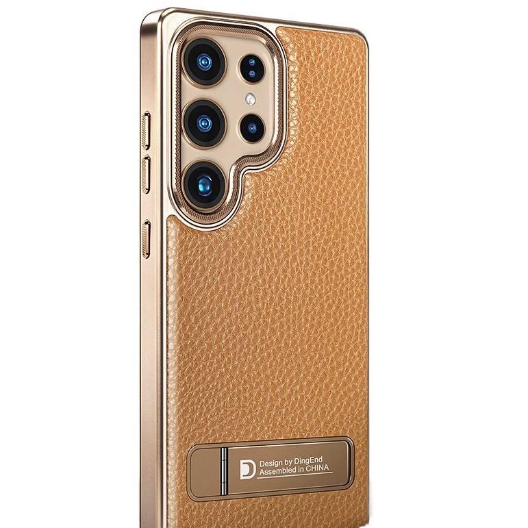 Drop Protection Samsung Galaxy S24 Ultra Leather Magnetic Texture in with Anti Fingerprint and Kickstand in Black - Image 2