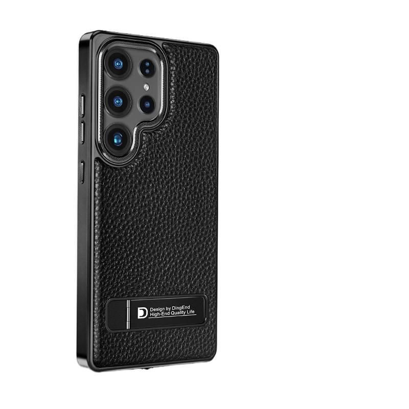 Drop Protection Samsung Galaxy S24 Ultra Leather Magnetic Texture in with Anti Fingerprint and Kickstand in Black - Image 1