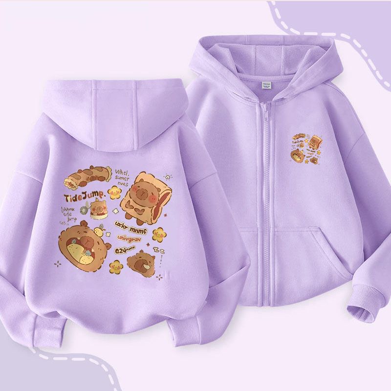 Hooded Sweater Girl'S Zipper Sweater Kapibala Capybara Children'S Coat Cardigan - Image 4