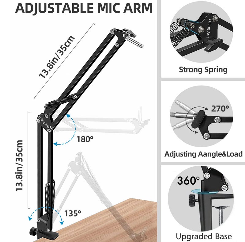 Luling Arts Microphone Stand for Blue Yeti, Quadcast Boom Arm Scissor Mic Stand with Windscreen and Double layered screen Pop Filter Heavy Duty Mic Boom Scissor Arm Stands, Broadcasting and Recording.Game - Image 5