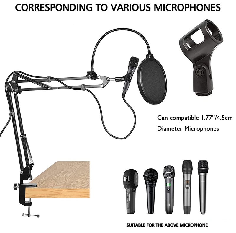Luling Arts Microphone Stand for Blue Yeti, Quadcast Boom Arm Scissor Mic Stand with Windscreen and Double layered screen Pop Filter Heavy Duty Mic Boom Scissor Arm Stands, Broadcasting and Recording.Game - Image 3