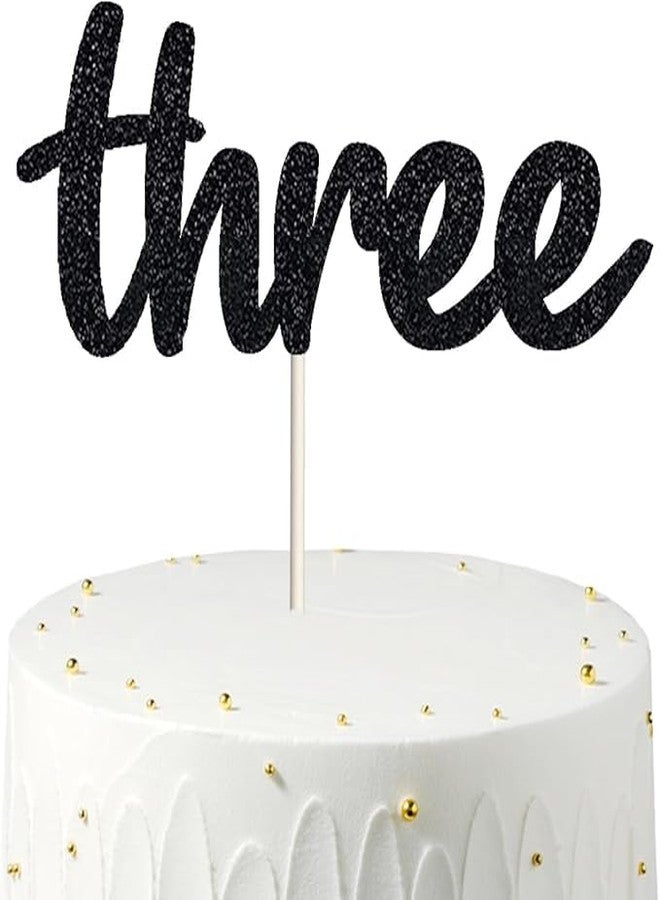 TrifleArte Third Birthday Cake Topper | Black Glitter | 3rd Anniversary Party Decoration | Double-Sided | Durable & Elegant Smash Cake Décor for Boys & Girls - Image 3