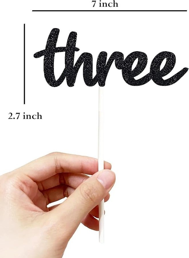 TrifleArte Third Birthday Cake Topper | Black Glitter | 3rd Anniversary Party Decoration | Double-Sided | Durable & Elegant Smash Cake Décor for Boys & Girls - Image 2