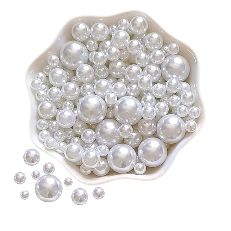 Lifestylecat 4 Size 330pcs Assorted Pearls Beads No Holes White Pearls Beads 5mm 6mm 8mm 12mm Pearls for DIY Table Scatter Wedding Birthday Party Home Decoration