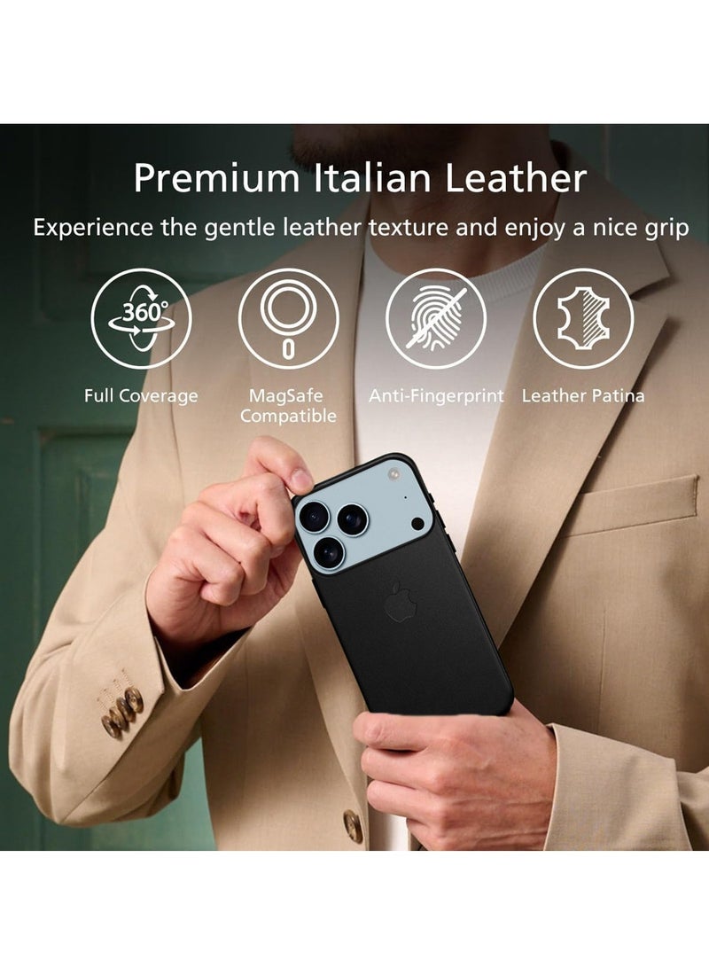 Wtech Apple iPhone 17 Pro Max 5G 2025 Luxury Leather Magnetic Wireless Charging Case Original MagSafe Shockproof Case Cover (MCMPMN) - Black - Image 4