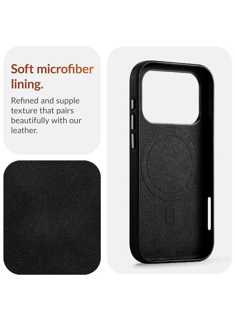 Wtech Apple iPhone 17 Pro Max 5G 2025 Luxury Leather Magnetic Wireless Charging Case Original MagSafe Shockproof Case Cover (MCMPMN) - Black - Image 2