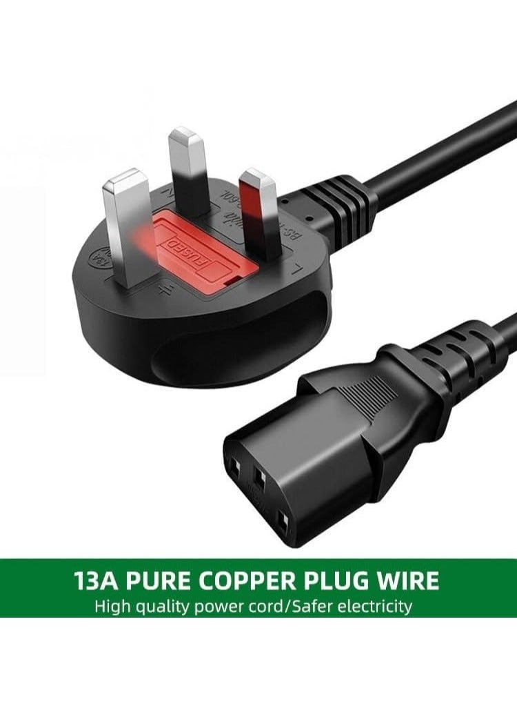 JSBazar 2 pcs of Power cable 3 Pin UK Europe power cord 3 pin desktop power cable Laptop TV Monitor Printers Photo copier Kettle Lead With fuse protection - Image 5