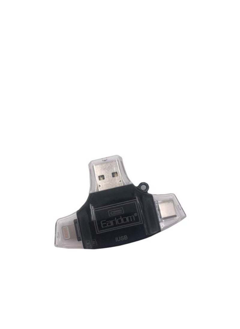 All-In-1 Micro USB Type-C To Lightning Port Card Reader Black