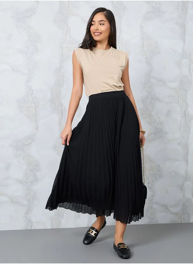 Styli Pleated A-Line Midi Skirt