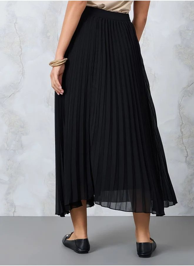Styli Pleated A-Line Midi Skirt