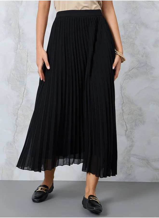 Styli Pleated A-Line Midi Skirt