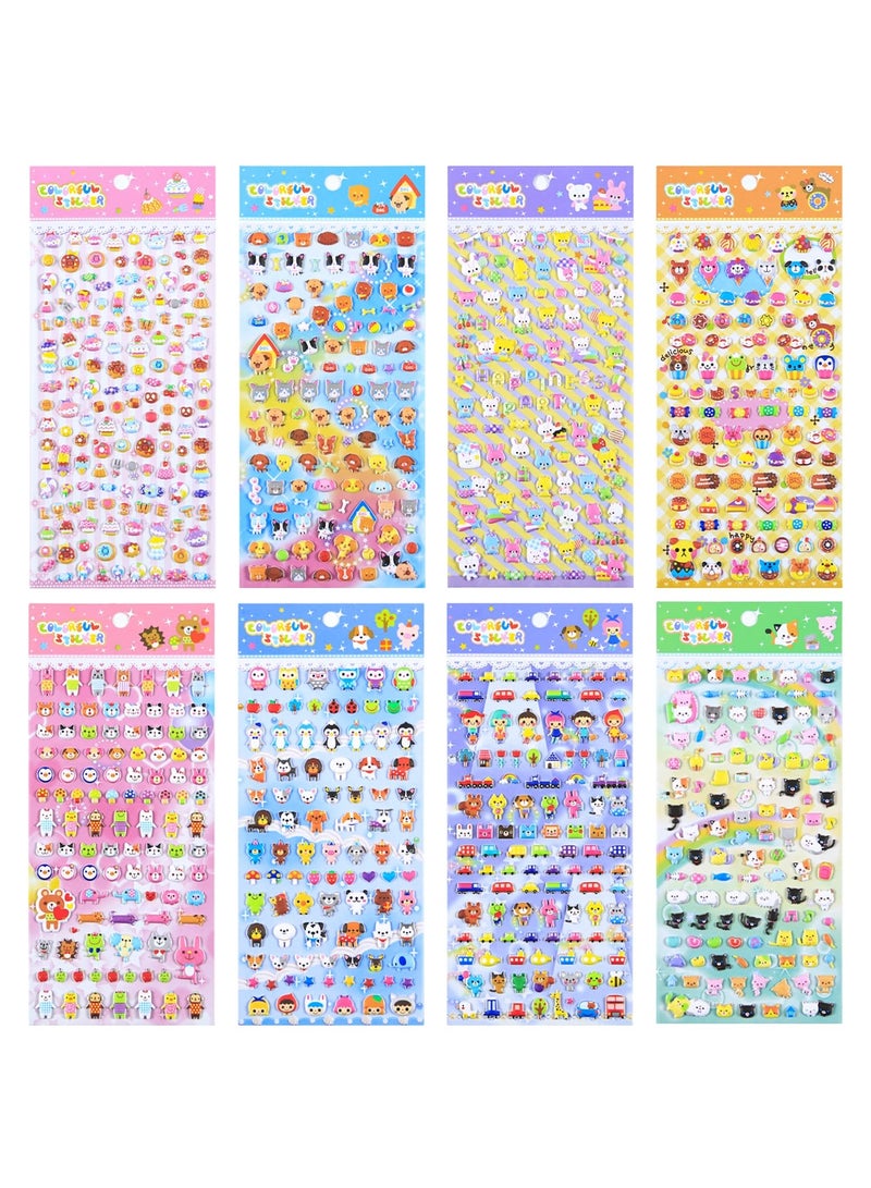 SYOSI Puffy 3D Small Tiny Stickers Including Mini Cartoon Animals Cat Rabbit Dog Bunny Food Donuts Hearts Star and More for Scrapbook Planner Phone Case Decorations,Rewards and DIY Crafts,8 Sheets.  - Image 1
