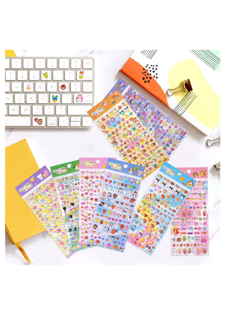 SYOSI Puffy 3D Small Tiny Stickers Including Mini Cartoon Animals Cat Rabbit Dog Bunny Food Donuts Hearts Star and More for Scrapbook Planner Phone Case Decorations,Rewards and DIY Crafts,8 Sheets.  - Image 5