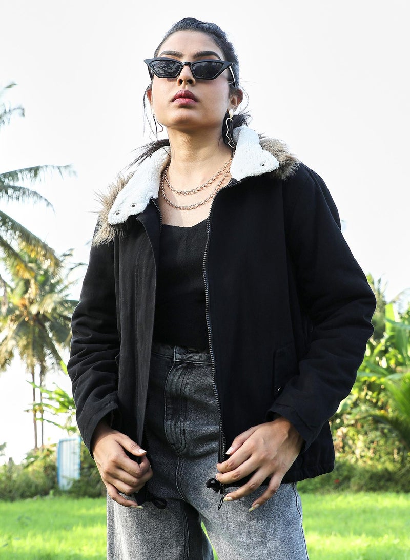 Campus Sutra Campus Sutra Women's Zip-Front Jacket With Fur Details  - Image 1