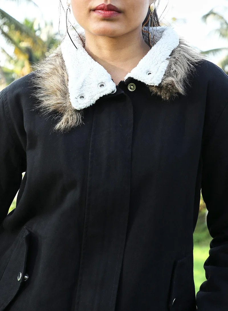Campus Sutra Campus Sutra Women's Zip-Front Jacket With Fur Details