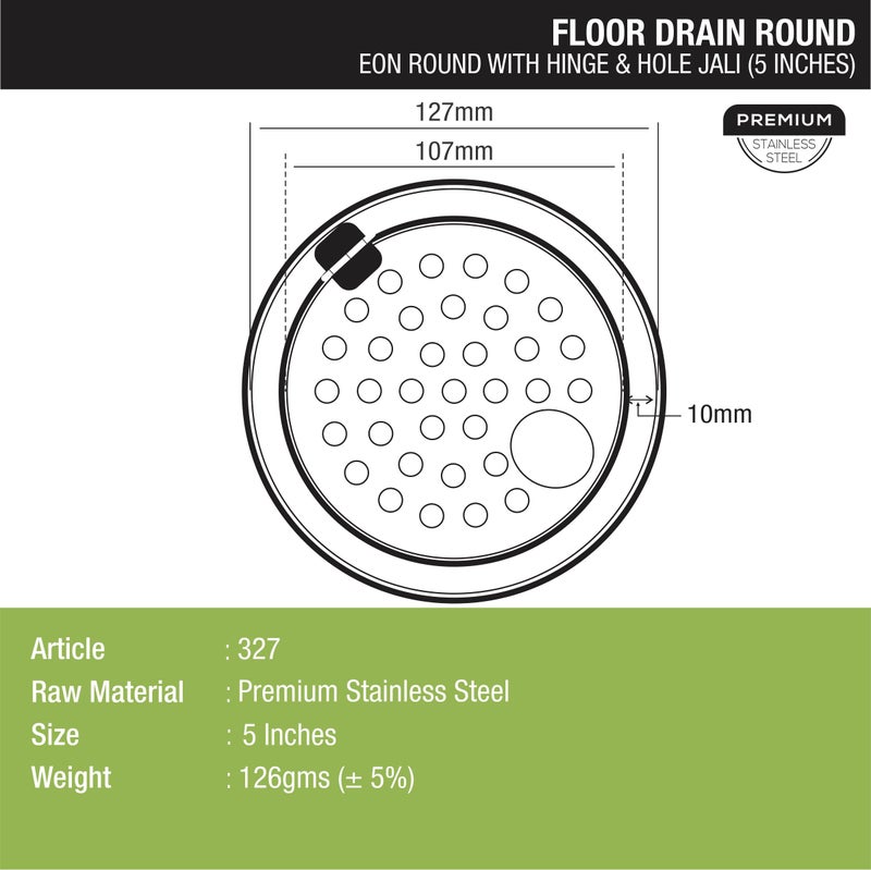 LIPKA Pack of 2 Eon Round Floor Drain |Premium Stainless Steel |5 x 5 Inches| with Hinge & Hole| - Image 2