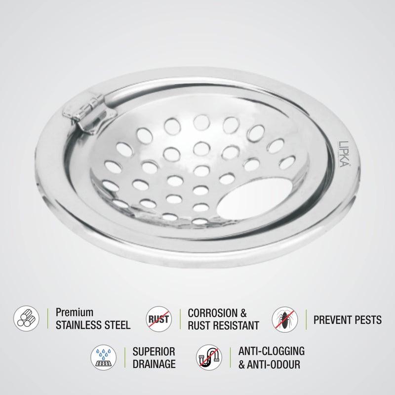 LIPKA Pack of 2 Eon Round Floor Drain |Premium Stainless Steel |5 x 5 Inches| with Hinge & Hole| - Image 3