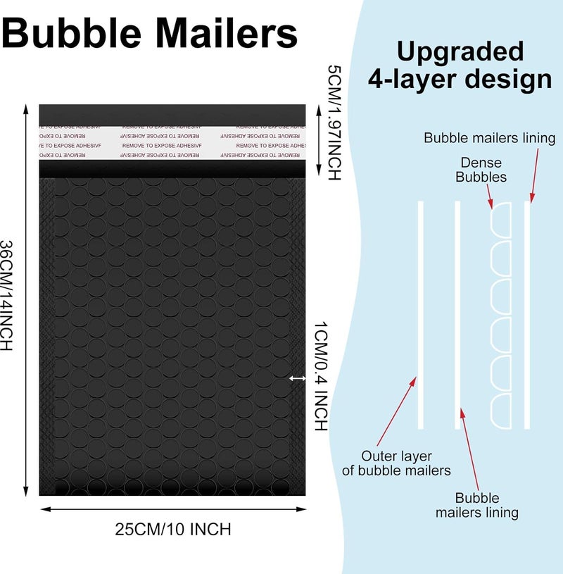 Henoyso 30 Pcs Extra Large Bubble Mailers Resealable Padded Envelopes Waterproof Shipping Bags Poly Padded Mailers Bulk for Mailing Packaging Small Business(Black,10 x 14 Inches) - Image 2