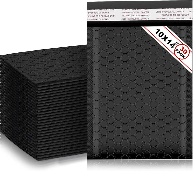 Henoyso 30 Pcs Extra Large Bubble Mailers Resealable Padded Envelopes Waterproof Shipping Bags Poly Padded Mailers Bulk for Mailing Packaging Small Business(Black,10 x 14 Inches) - Image 1