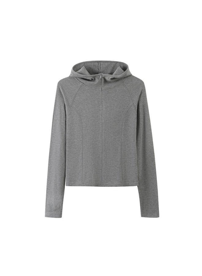 Spring Women's Jacket Figure Long Sleeve Zipper Hooded Elastic Slim-Fit Sweatshirt Sports Fitness Yoga Clothes
