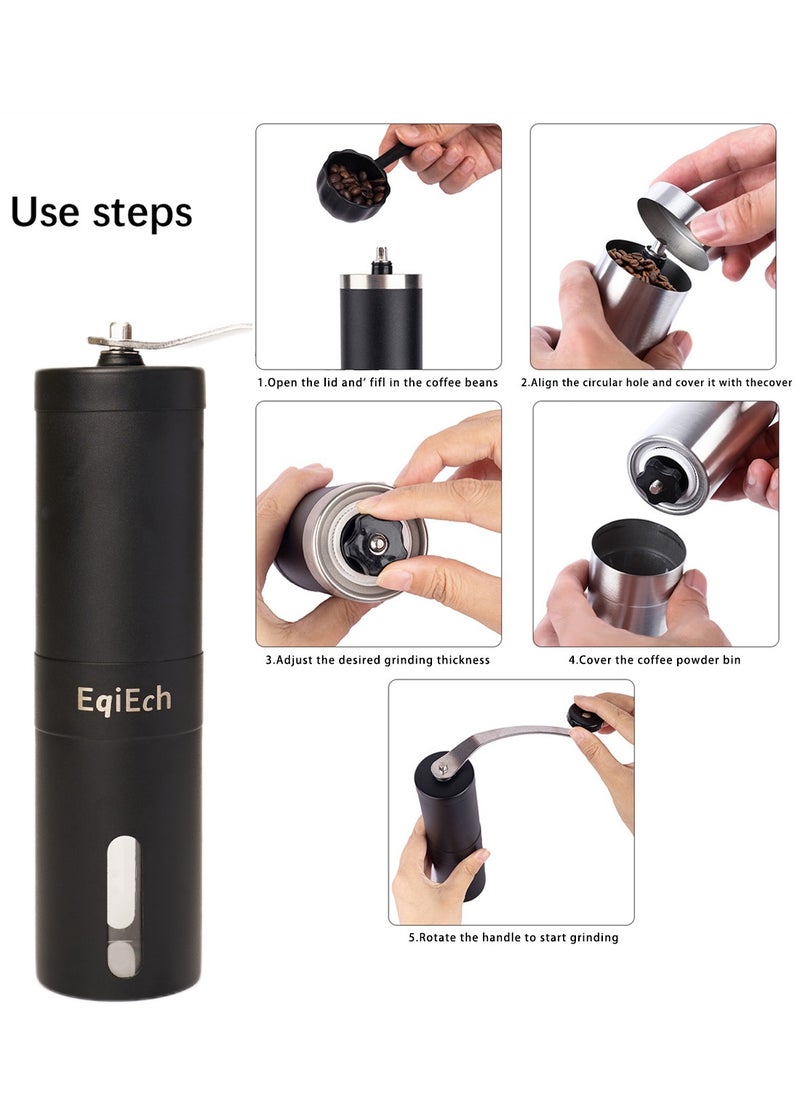 EqiEch Manual Coffee Grinder, Portable Stainless Steel Hand Coffee Bean Grinder with Ceramic Grinding Burr for Espresso, Travel, Camping, Kitchen & Office,Mini Coffee Powder Maker  - Image 2
