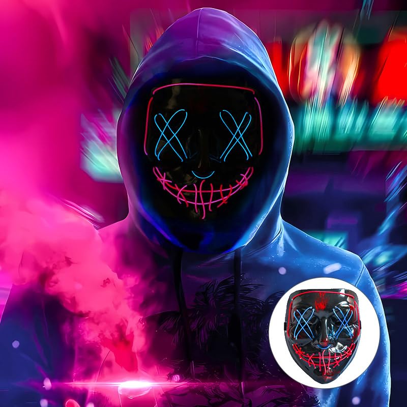 NeoGenius LED Light Up Mask for Halloween, Neon, and Bachelor Party Decoration (Darkpink Blue) - Image 1