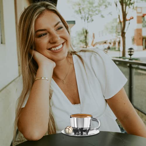 Oggi Insulated Coffee Cups 6oz - Saucer Included - Dual Wall Stainless Steel Technology Coffee or Tea Cup with Elegant Mirror Finish - Image 5