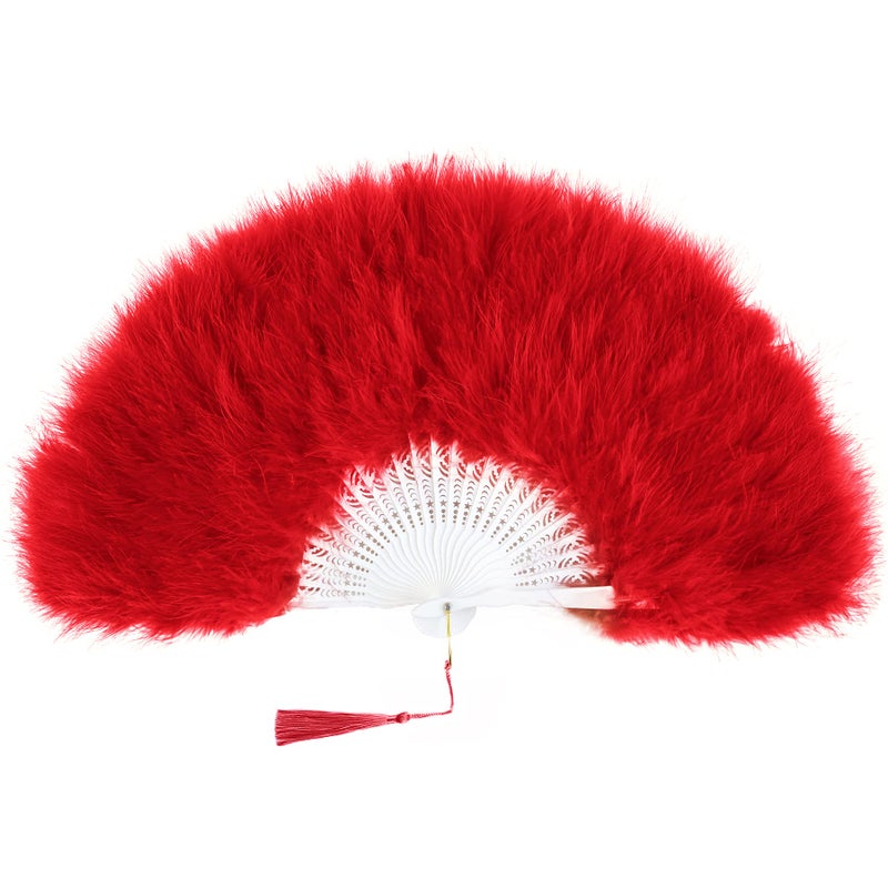 BABEYOND Marabou Feather Fan 20s Vintage Folding Fan Flapper Hand Fan for Costume Dancing Show Tea Party Wedding Decoration (Red)
