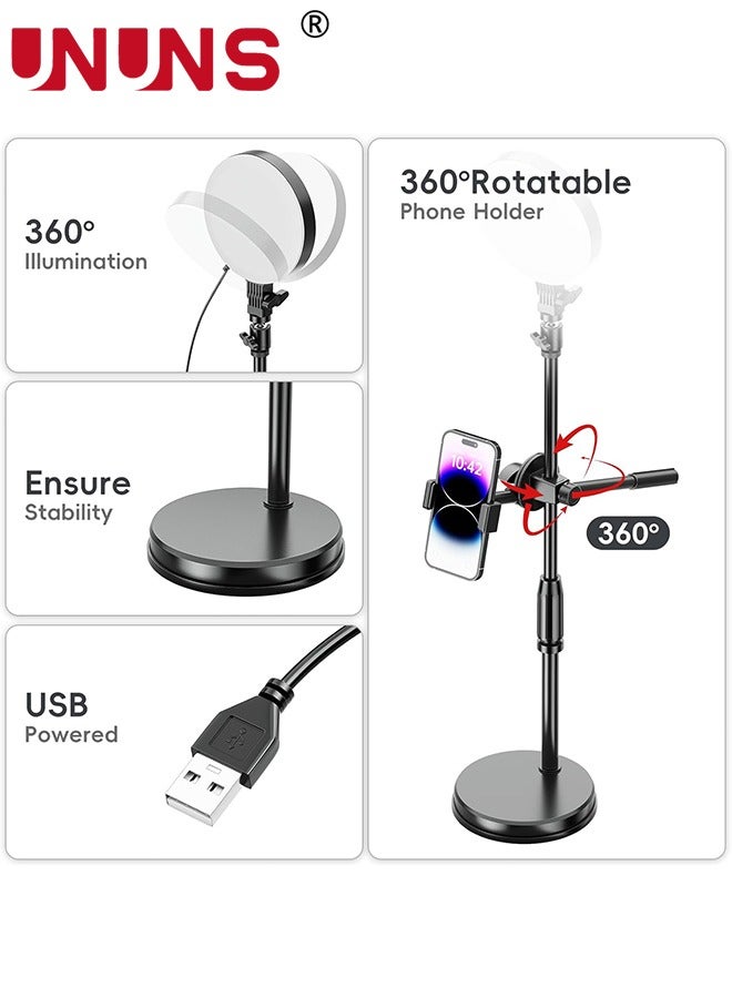UNUNS Selfie Ring Light,Full Screen Selfie Ring Light Kit with Desk Tripod Stand,Desktop Laptop Ring Light with Adjustable Shooting Arm for Video Recording,Live Streaming,Zoom Lighting,Photography,Black - Image 4