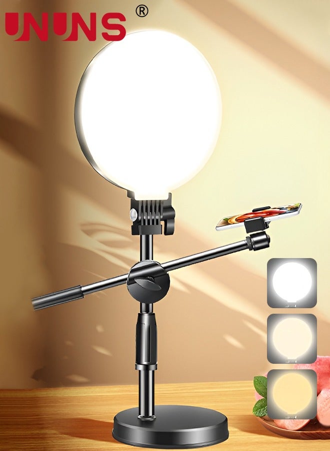 UNUNS Selfie Ring Light,Full Screen Selfie Ring Light Kit with Desk Tripod Stand,Desktop Laptop Ring Light with Adjustable Shooting Arm for Video Recording,Live Streaming,Zoom Lighting,Photography,Black - Image 1
