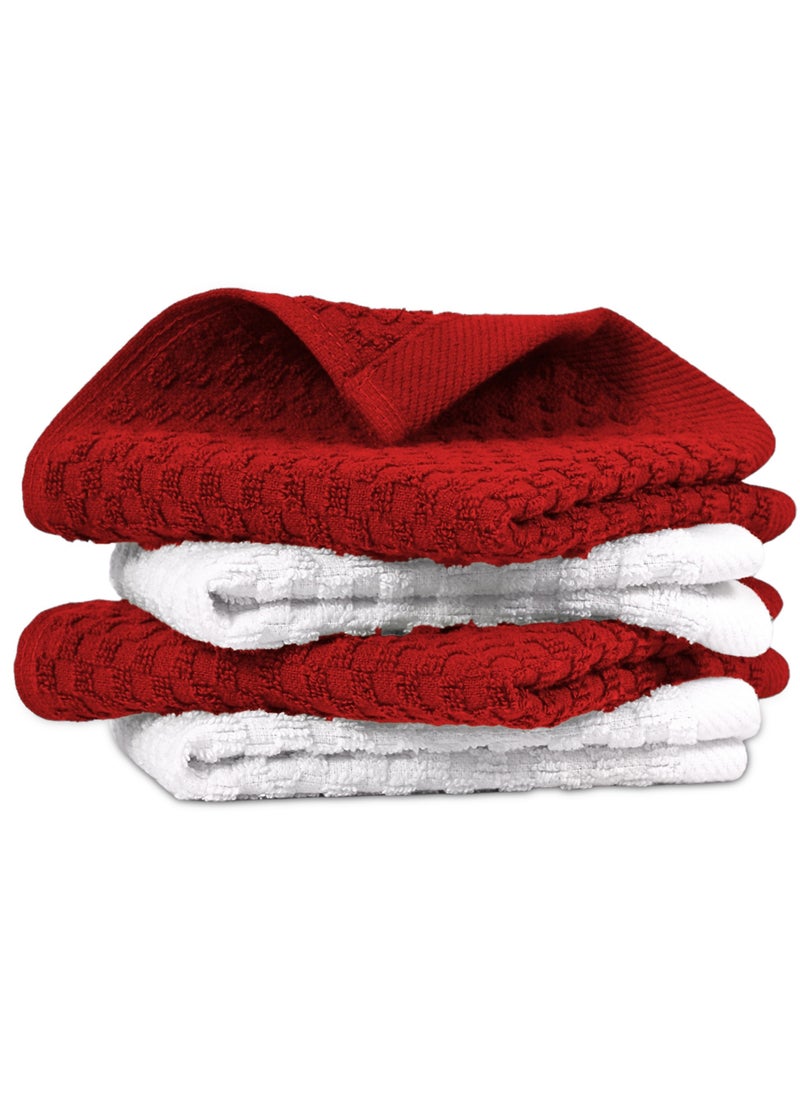 Infinitee Xclusives Infinitee Xclusives Premium Dish Towels - Red [Pack of 4] 100% Cotton 33cm x 33cm Dish Cloth - Absorbent Tea Towels - Terry Kitchen Dishcloth Towels for Household Cleaning  - Image 1