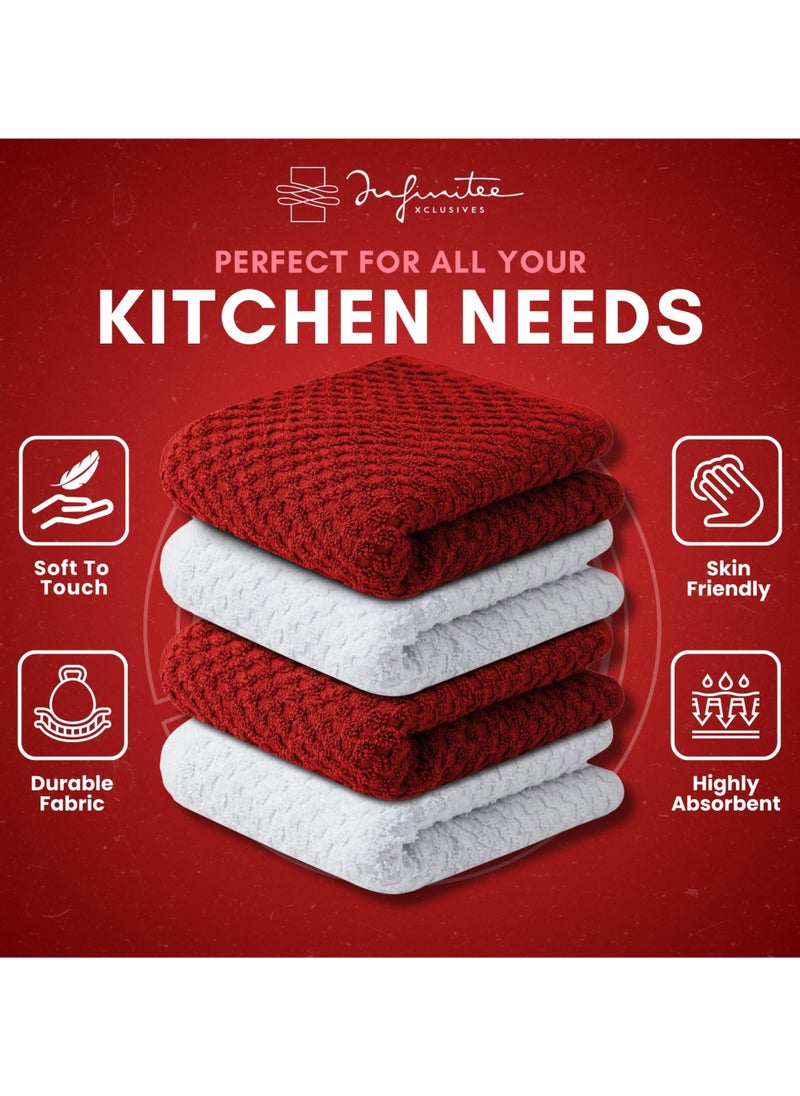 Infinitee Xclusives Infinitee Xclusives Premium Dish Towels - Red [Pack of 4] 100% Cotton 33cm x 33cm Dish Cloth - Absorbent Tea Towels - Terry Kitchen Dishcloth Towels for Household Cleaning  - Image 3