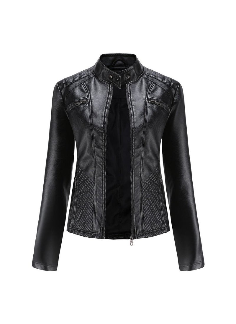 2023 New Women's Casual Leather Stand Neck Jacket Black - pzsku/Z98FB6CD9E84832858CB9Z/45/_/1691899807/8f1a0dc9-9651-4e5a-9473-a9cd6fc994d9