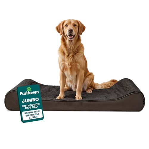 FurHaven Orthopedic Dog Bed for Large Dogs Luxe Lounger Contour Mattress with Solid Orthopedic Foam Slab for Joint Support Removable Washable Cover Jumbo XL Plush Suede Chocolate - Image 1