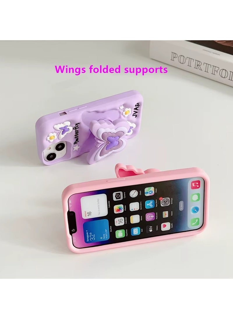 Generic - Butterfly Phone Case Compatible with Samsung Galaxy A52/A52s Cute 3D Korea Dopamine Butterfly Case with Butterfly Telescopic Hold Stand Shockproof Silicone Soft Case (Light Purple) - Image 1