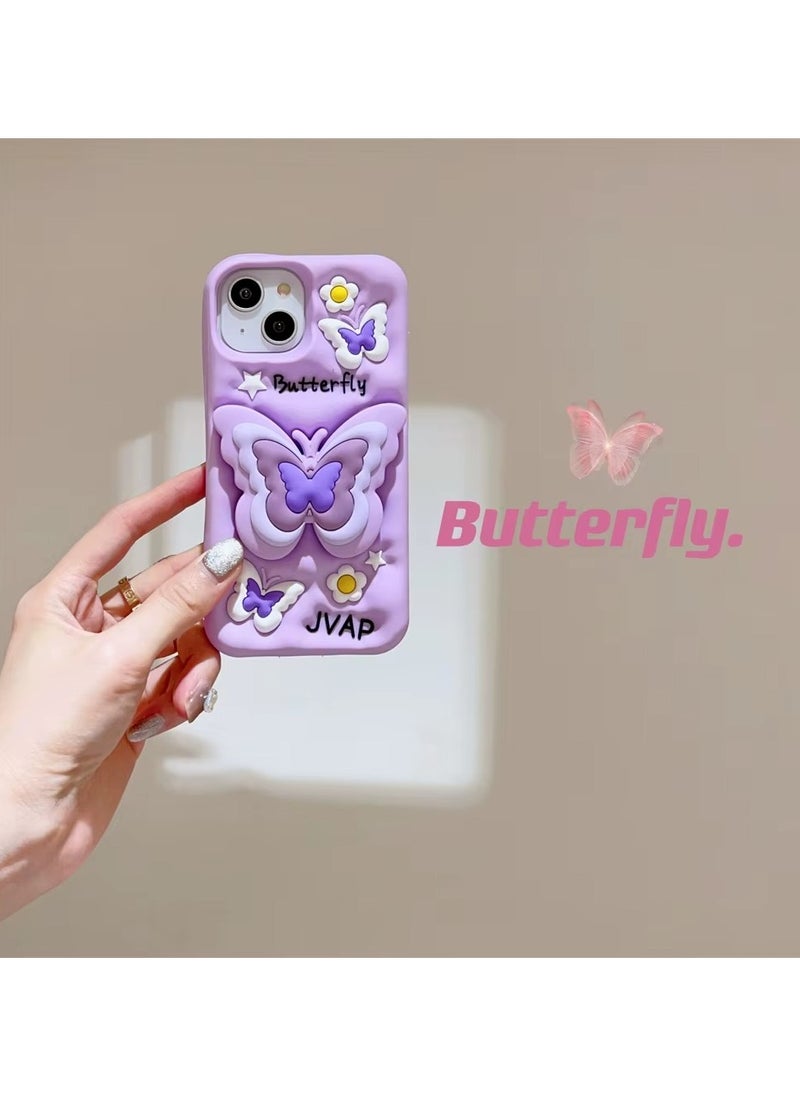 Generic - Butterfly Phone Case Compatible with Samsung Galaxy A52/A52s Cute 3D Korea Dopamine Butterfly Case with Butterfly Telescopic Hold Stand Shockproof Silicone Soft Case (Light Purple) - Image 1