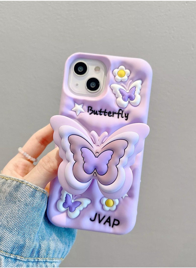 Generic - Butterfly Phone Case Compatible with Samsung Galaxy A52/A52s Cute 3D Korea Dopamine Butterfly Case with Butterfly Telescopic Hold Stand Shockproof Silicone Soft Case (Light Purple) - Image 1