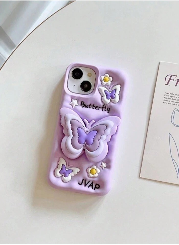 Generic - Butterfly Phone Case Compatible with Samsung Galaxy A52/A52s Cute 3D Korea Dopamine Butterfly Case with Butterfly Telescopic Hold Stand Shockproof Silicone Soft Case (Light Purple) - Image 1