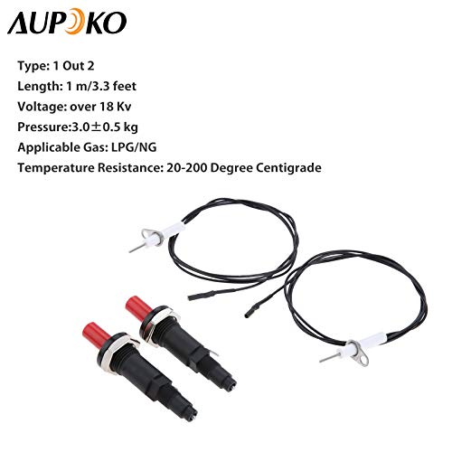 Aupoko 2 Sets Piezo Spark Ignition with Cable Push Button Igniter, Type of 1 Out 2 Electrode 200 Degree Resistance Wire, Fit for Gas Fireplace Gas Oven Gas Heater lgniter Ceramic Kitchen Lighter​ - Image 4