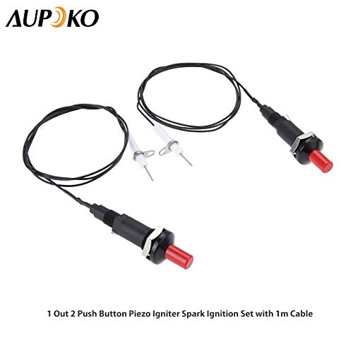 Aupoko 2 Sets Piezo Spark Ignition with Cable Push Button Igniter, Type of 1 Out 2 Electrode 200 Degree Resistance Wire, Fit for Gas Fireplace Gas Oven Gas Heater lgniter Ceramic Kitchen Lighter​ - Image 2