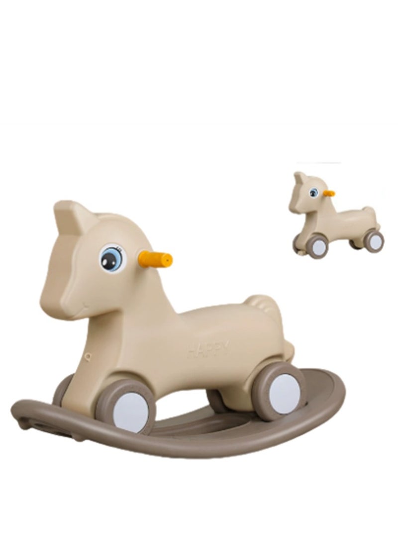 2 in 1 Kids Rocking horse, Multifunctional Children's Rocking Horse Yo-Yo Car with 4 Wheels, Toddler Baby Rocking Horse and Ride-On Horse First Birthday Gift for Boys Girls (Beige K-616)  - Image 1