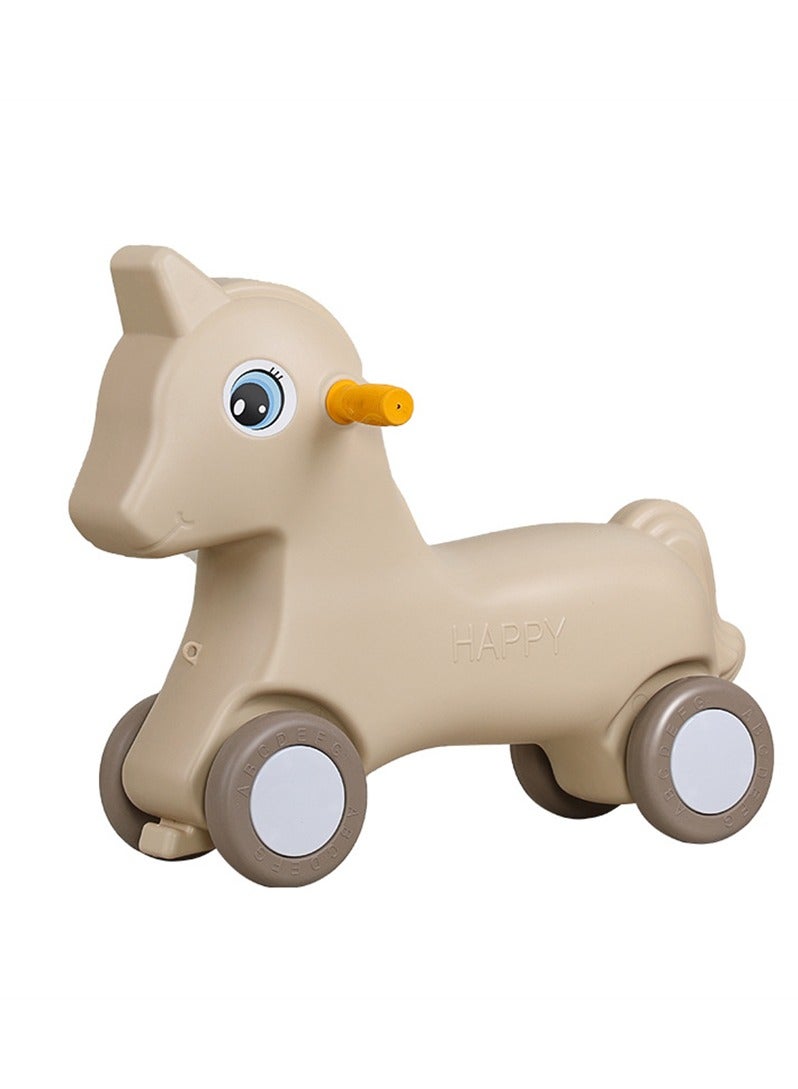 2 in 1 Kids Rocking horse, Multifunctional Children's Rocking Horse Yo-Yo Car with 4 Wheels, Toddler Baby Rocking Horse and Ride-On Horse First Birthday Gift for Boys Girls (Beige K-616)  - Image 2