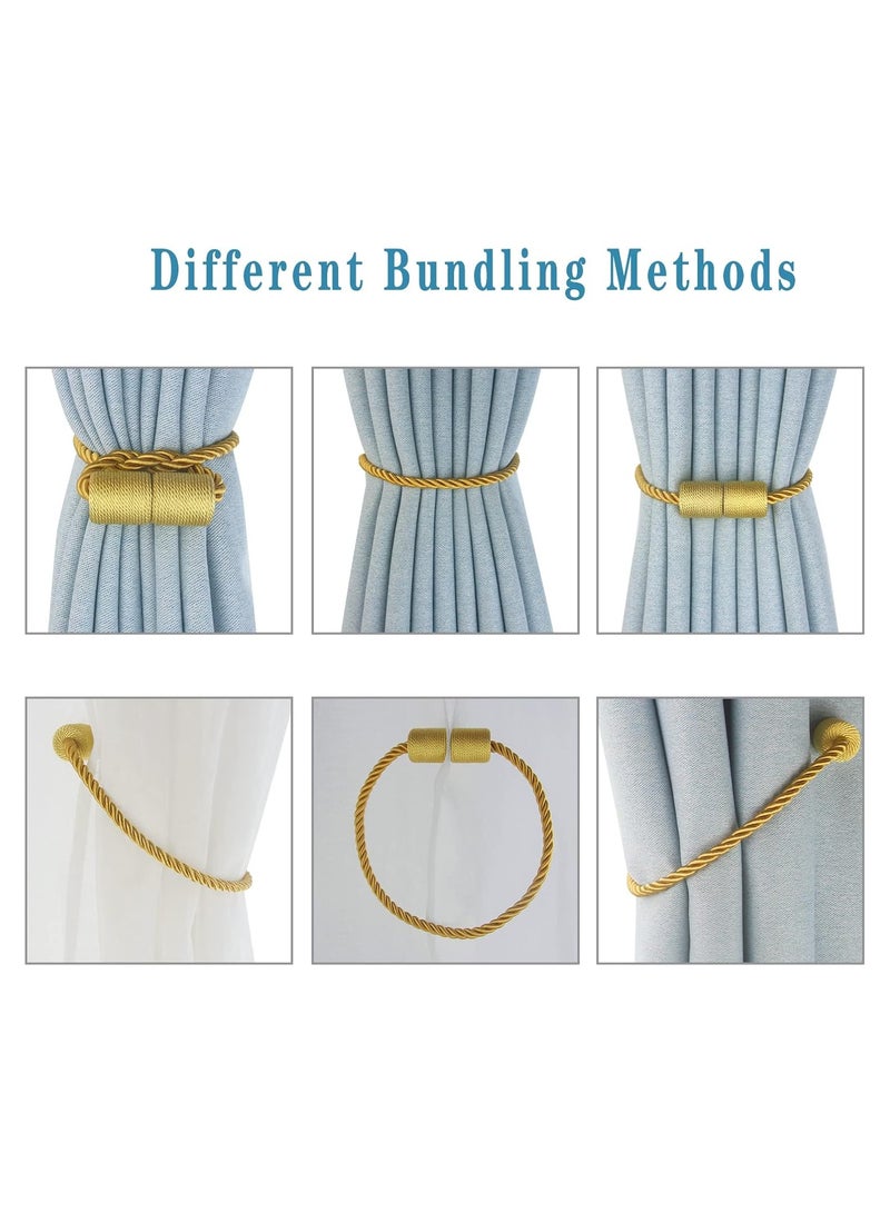 NANAO رباط ستائر مغناطيسي 2 عبوة حبل ستارة ذهبي حاملات ستائر للستائر الحديثة روابط زخرفية لحاملات الستائر - Image 4